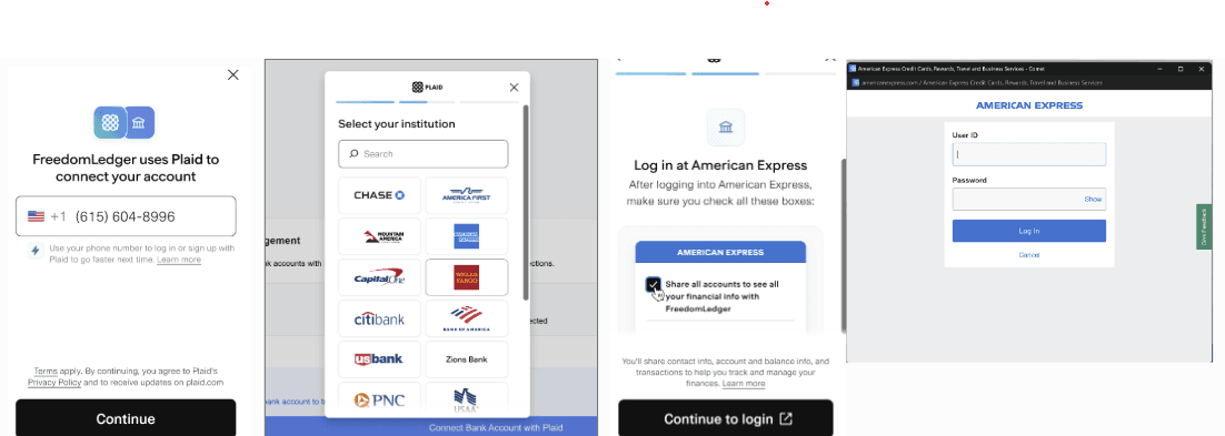 Plaid Link screen showing account connection flow